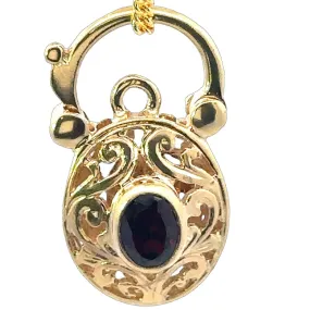 Stunning 9CT Yellow Gold Single Stone Garnet Padlock Pendant