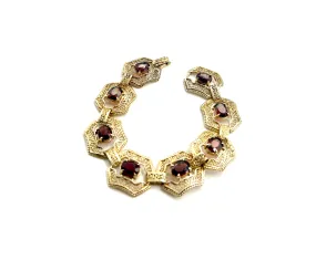 Stunning Garnet & 14K Gold Filigree Frame Link Bracelet