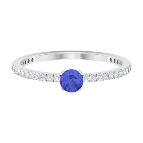 Tanzanite Dainty Solitaire Ring with French Pave Set Diamond