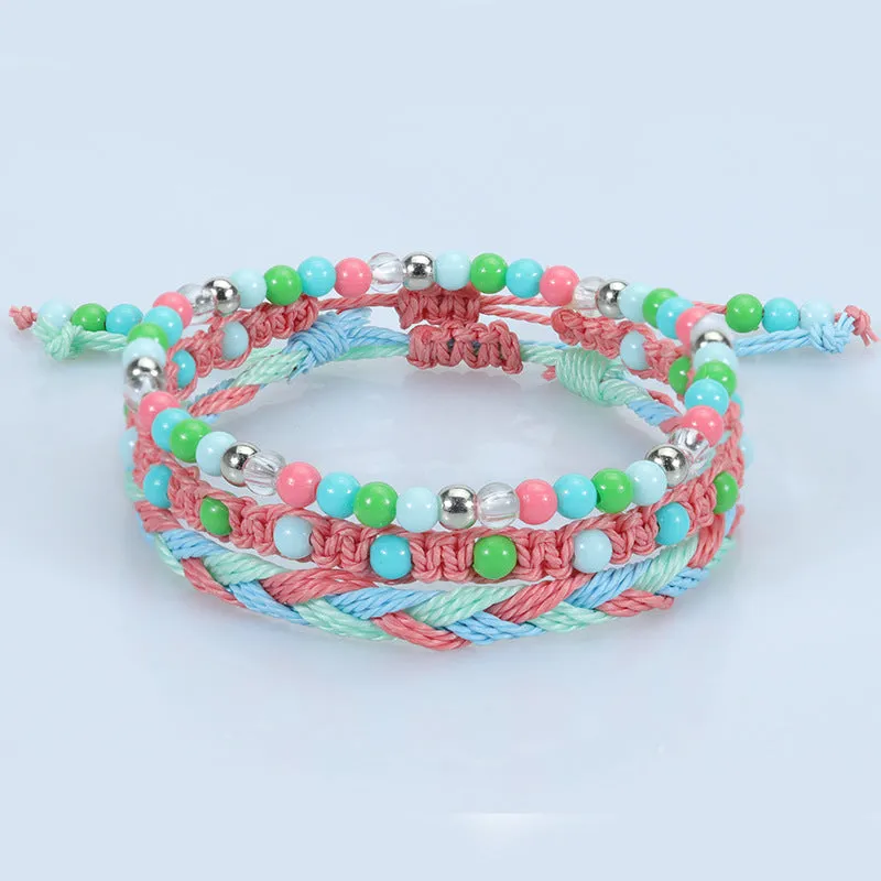 Teenagers Colorful Beads Bracelet  Waterproof Wax Line