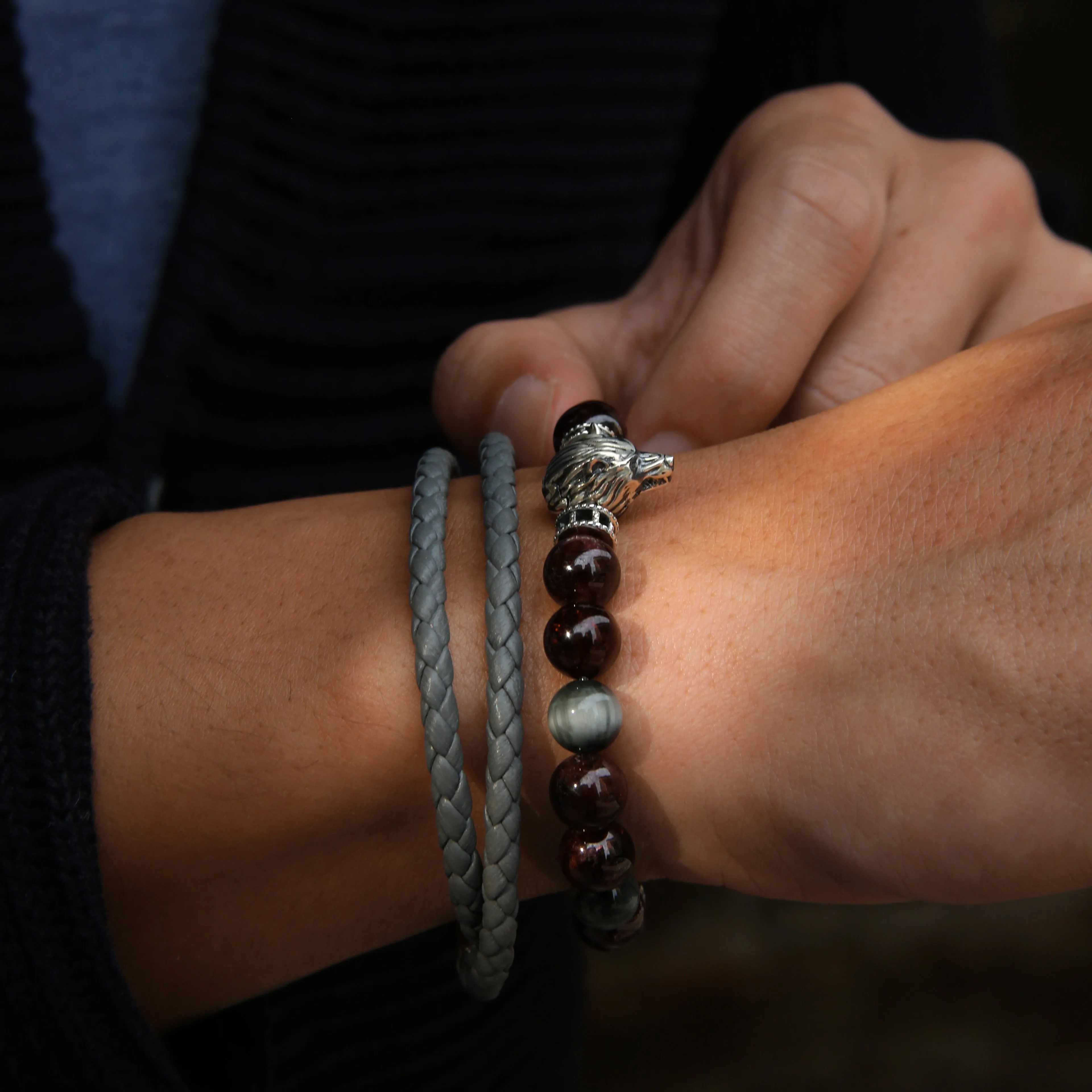 The Blood Moon | Garnet & Hawk Eye Wolf Bracelet