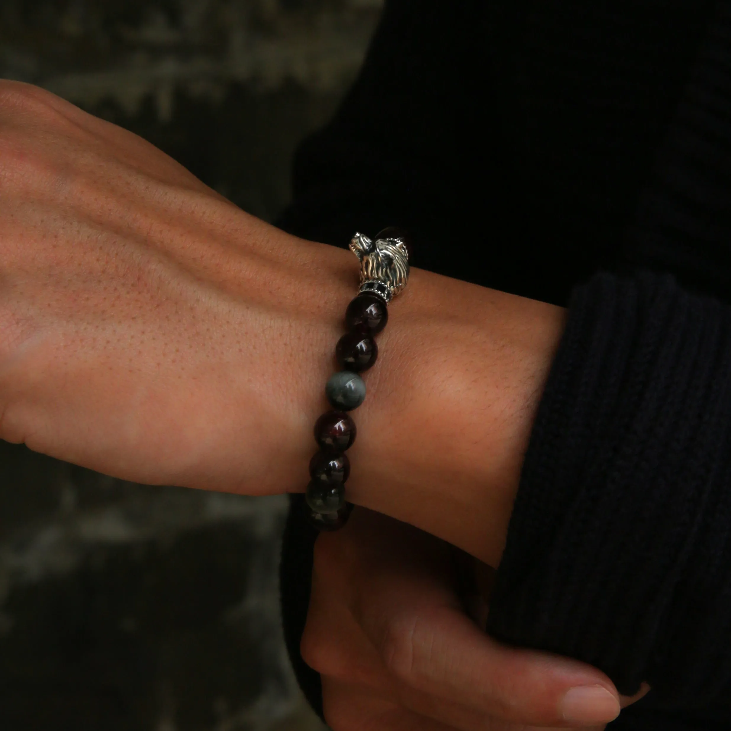 The Blood Moon | Garnet & Hawk Eye Wolf Bracelet
