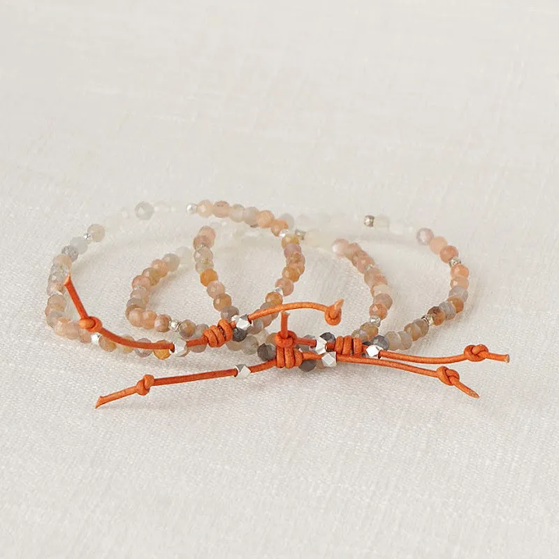 Tiny Mantras Bracelet - Peach Moonstone | Daily Intention Bracelet