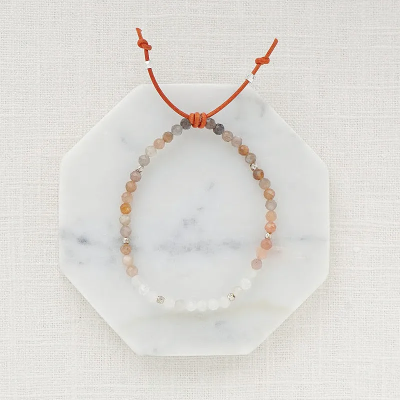 Tiny Mantras Bracelet - Peach Moonstone | Daily Intention Bracelet