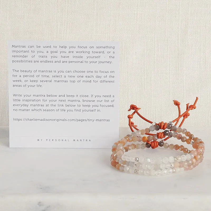 Tiny Mantras Bracelet - Peach Moonstone | Daily Intention Bracelet