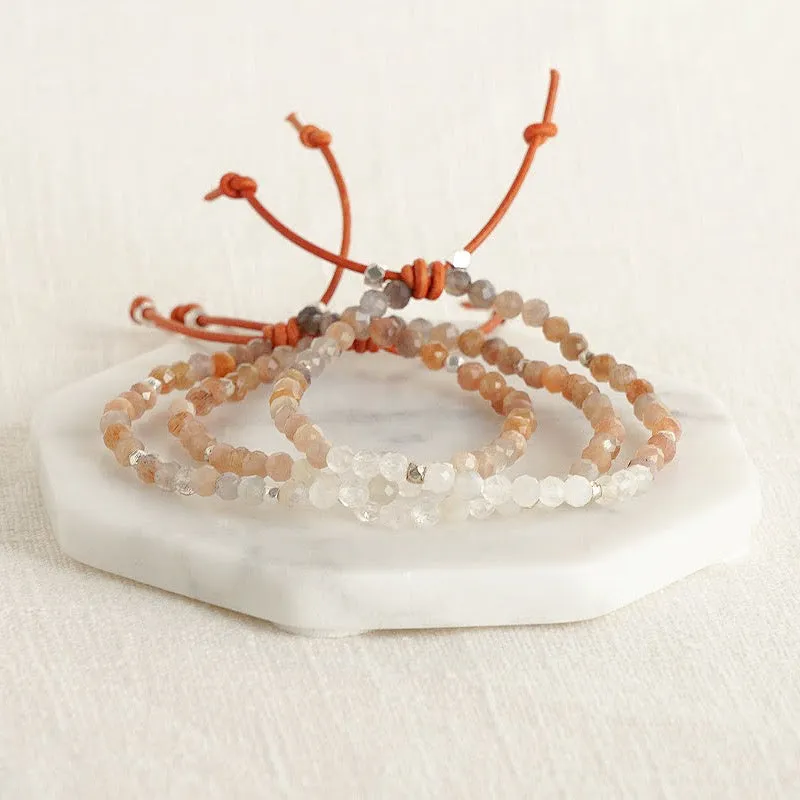 Tiny Mantras Bracelet - Peach Moonstone | Daily Intention Bracelet