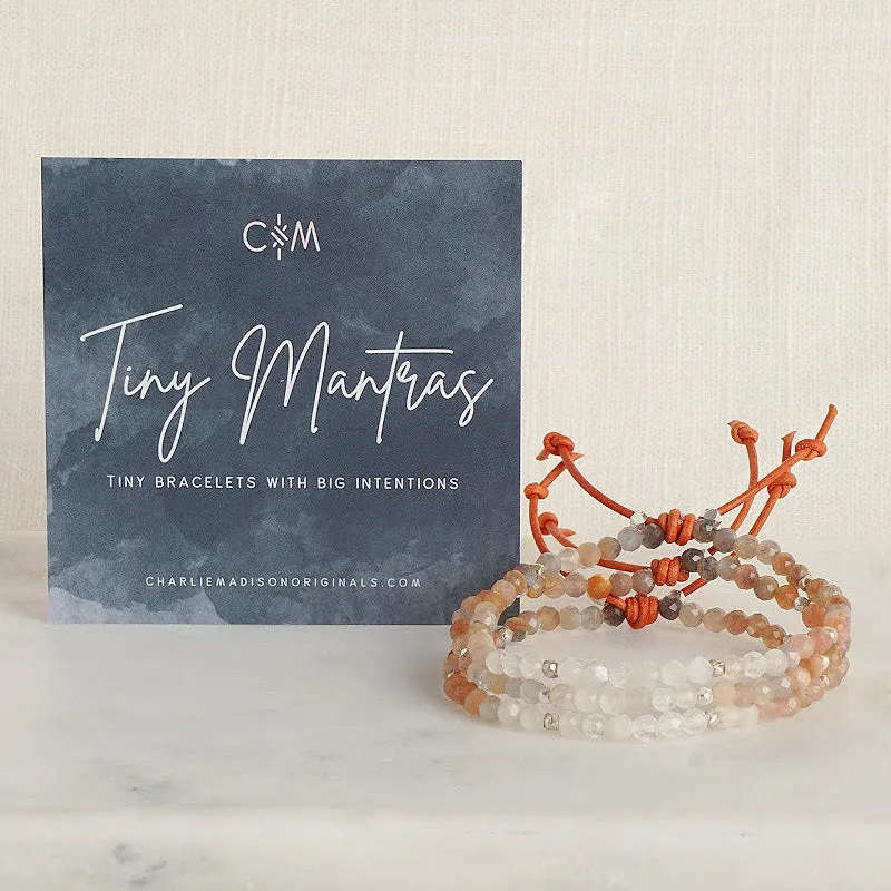 Tiny Mantras Bracelet - Peach Moonstone | Daily Intention Bracelet