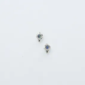 Tiny Rainbow Moonstone Stud Earrings in Sterling Silver