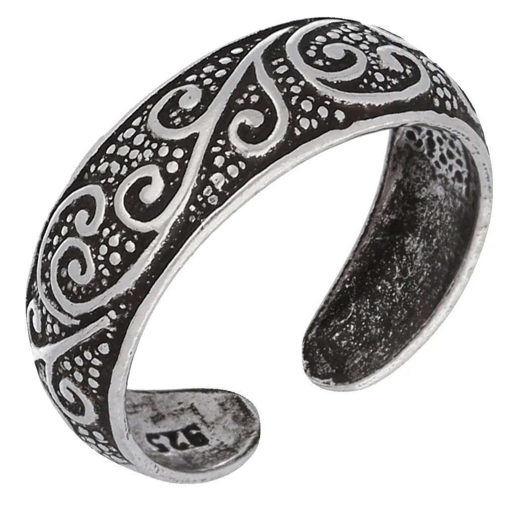 Toe Ring with Flourishing Vines in Antiqued Sterling Silver