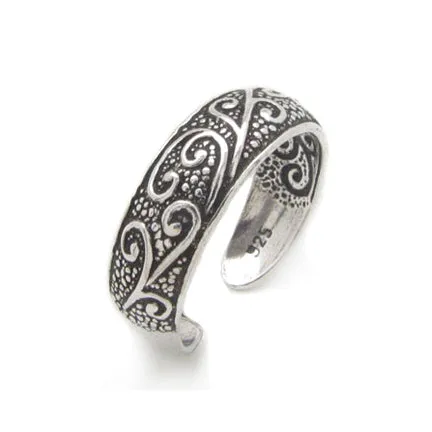 Toe Ring with Flourishing Vines in Antiqued Sterling Silver
