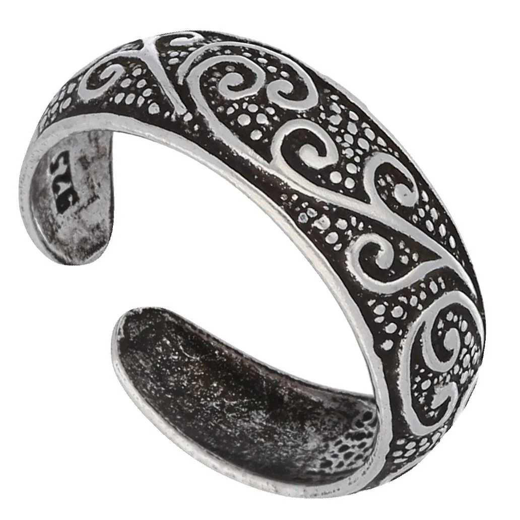 Toe Ring with Flourishing Vines in Antiqued Sterling Silver
