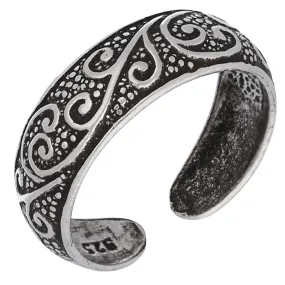 Toe Ring with Flourishing Vines in Antiqued Sterling Silver
