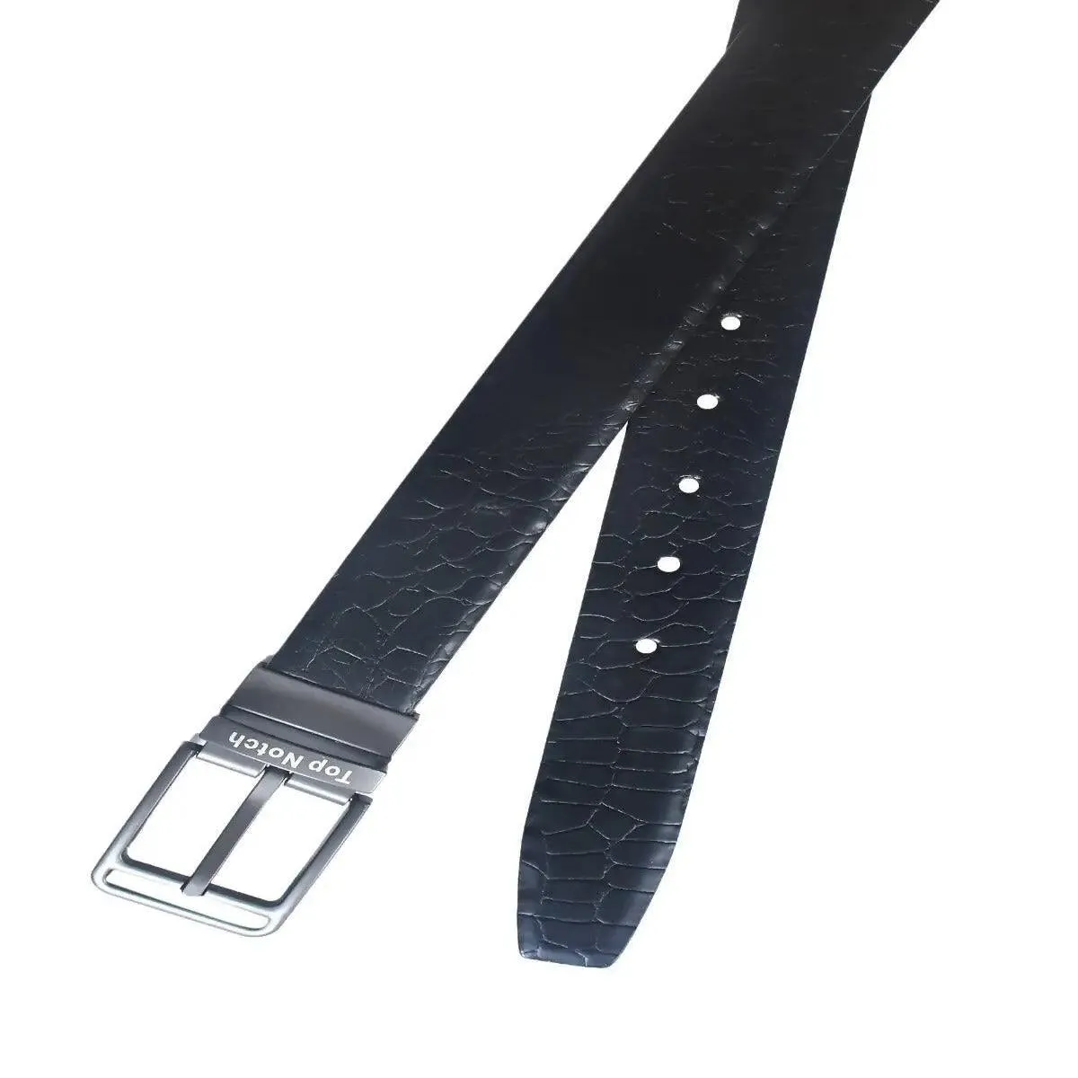 Top Notch Leather Belt for Men Colour Black / Dark Brown Croco Print Reversible Italian Belt (SKU TP0016)