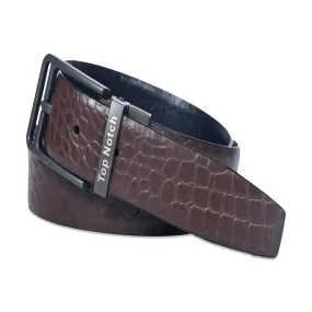 Top Notch Leather Belt for Men Colour Black / Dark Brown Croco Print Reversible Italian Belt (SKU TP0016)