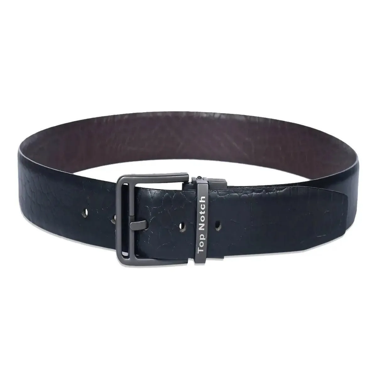 Top Notch Leather Belt for Men Colour Black / Dark Brown Croco Print Reversible Italian Belt (SKU TP0016)