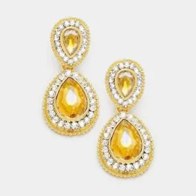 Topaz Colored Crystal Marquise Gold Earrings