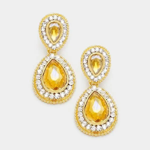 Topaz Colored Crystal Marquise Gold Earrings