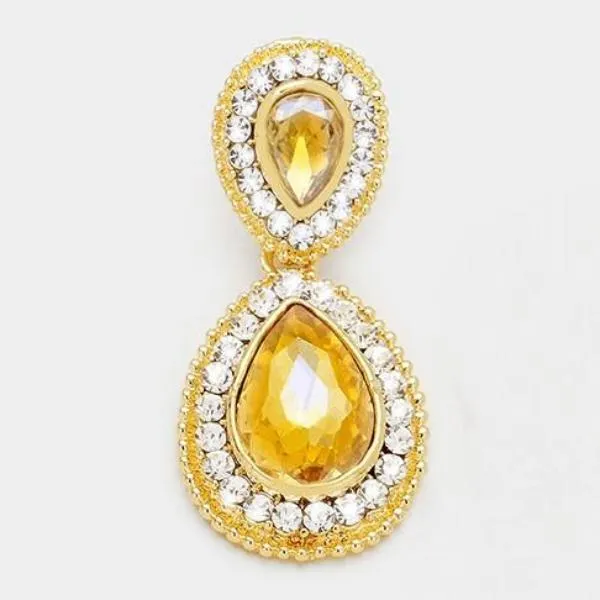 Topaz Colored Crystal Marquise Gold Earrings