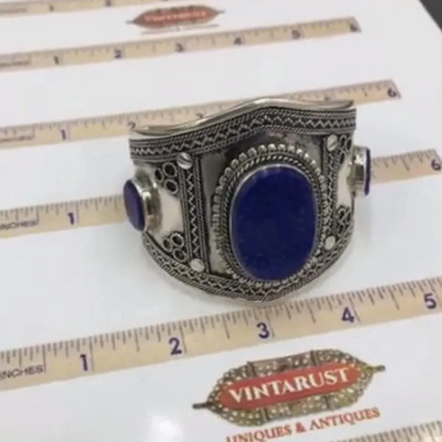 Tribal Lapis Lazuli Stone Cuff Bracelet