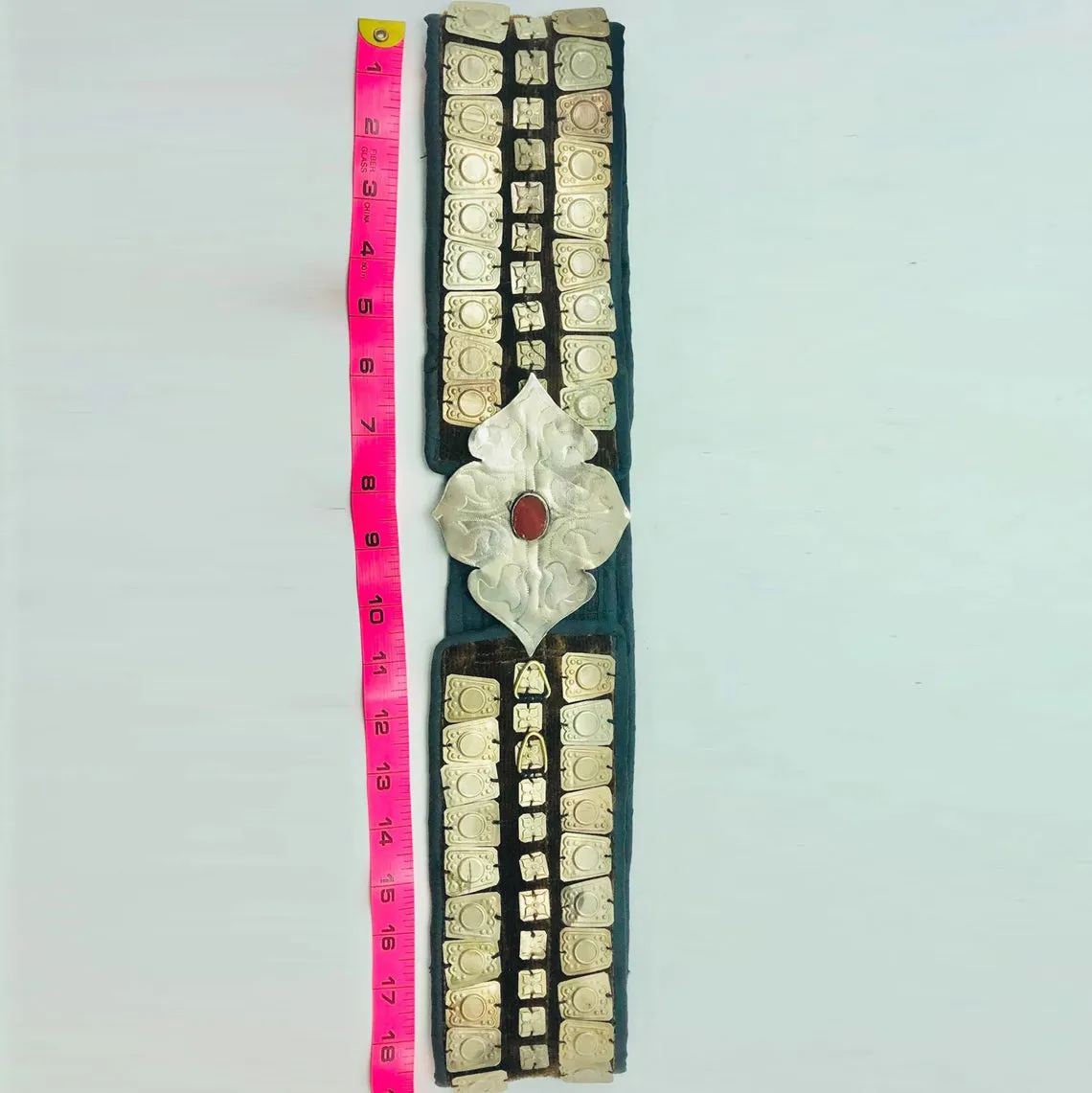 Turkman Belly Belt, Vintage Tribal Belt With Silver Motif