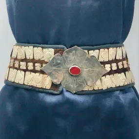 Turkman Belly Belt, Vintage Tribal Belt With Silver Motif