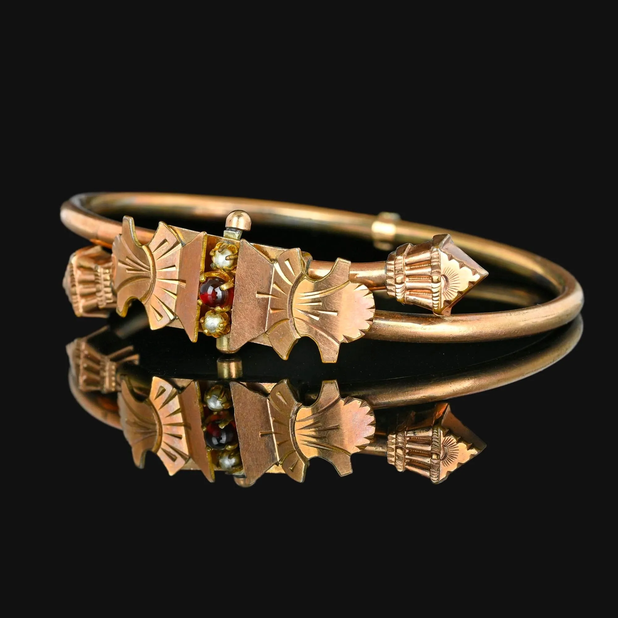 Victorian Wedding Bandle Bracelet w Garnet and Pearls