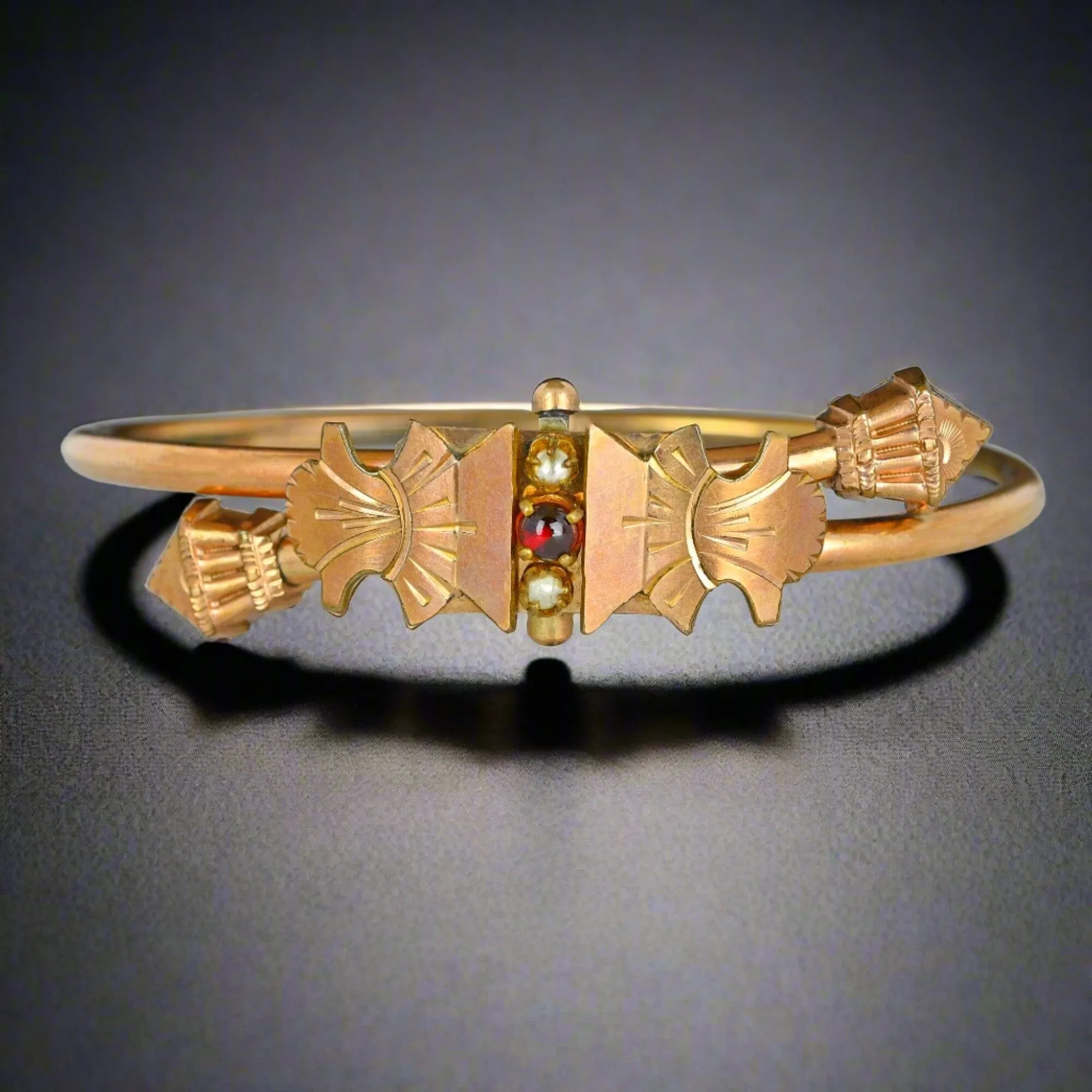Victorian Wedding Bandle Bracelet w Garnet and Pearls