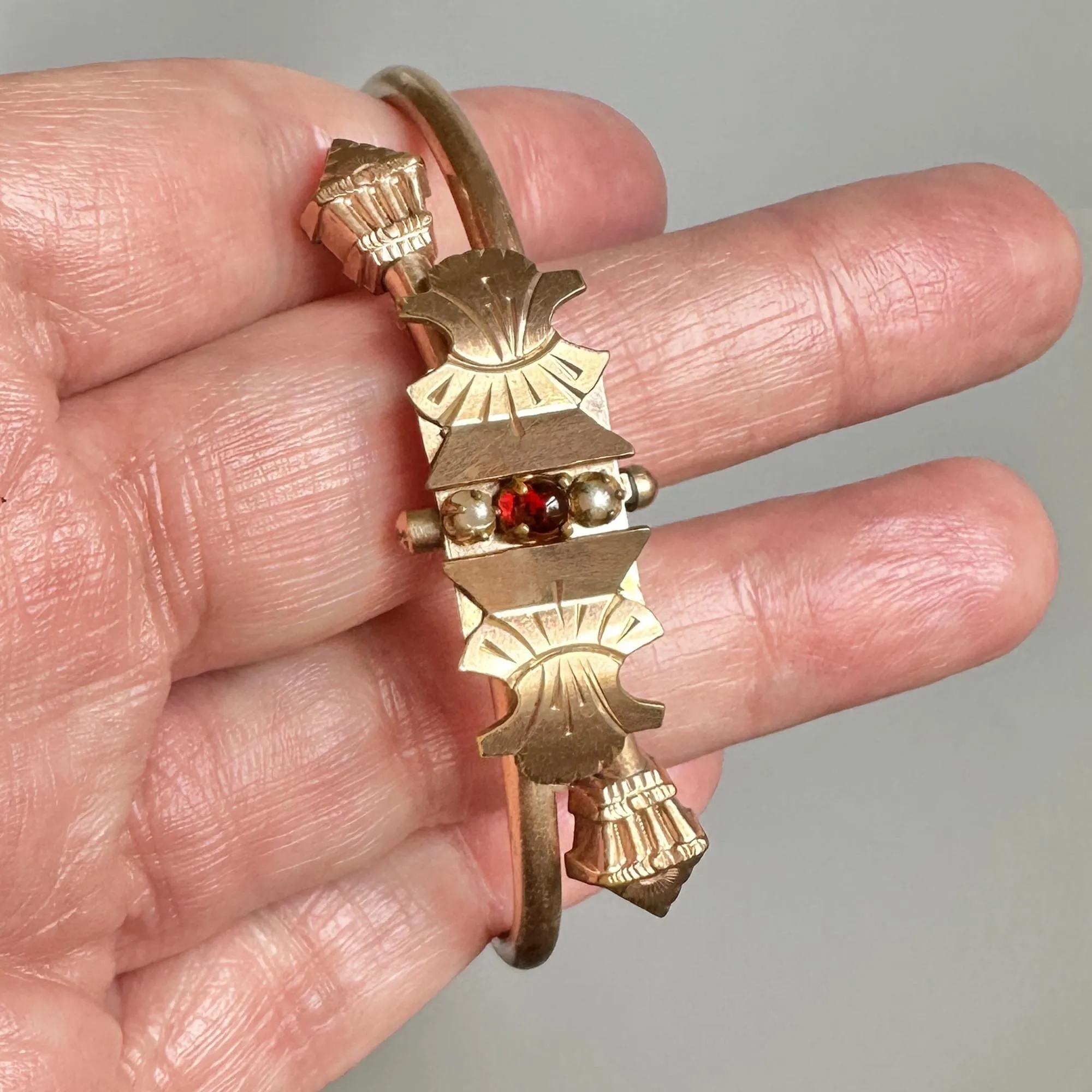 Victorian Wedding Bandle Bracelet w Garnet and Pearls