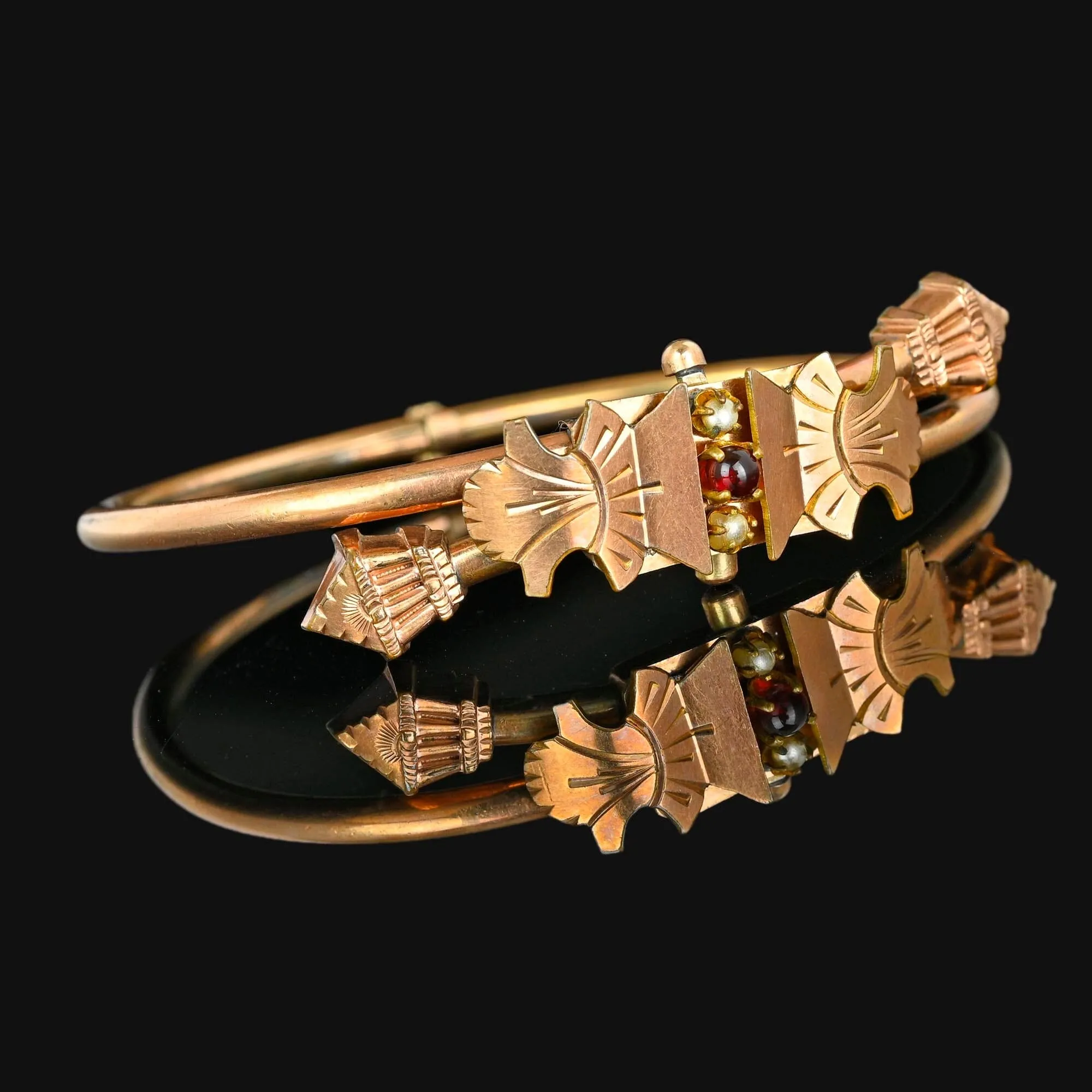 Victorian Wedding Bandle Bracelet w Garnet and Pearls
