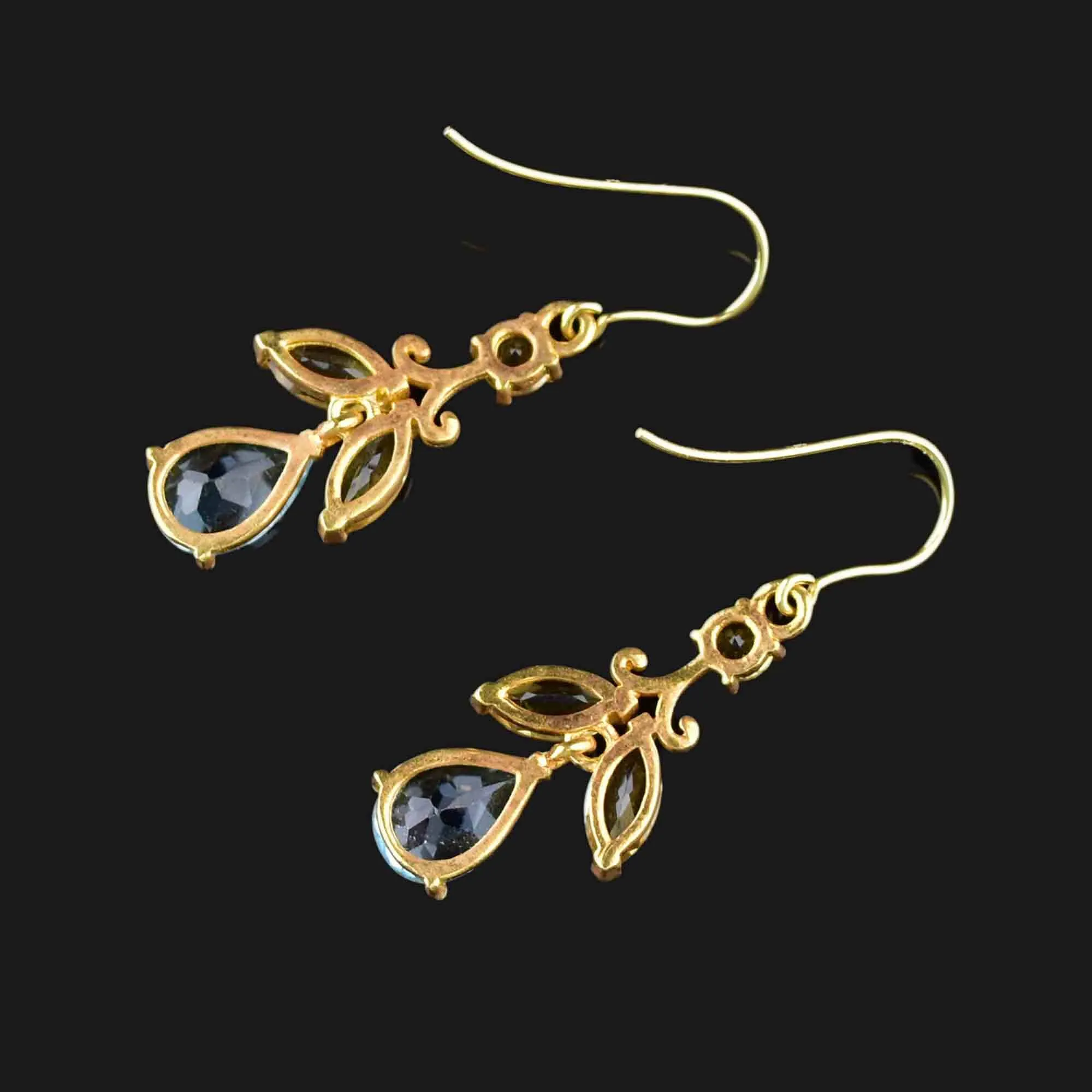 Vintage Gold Citrine Blue Topaz Leaf Earrings