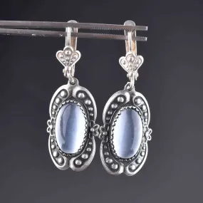 Vintage Moonstone Cabochon Silver Earrings