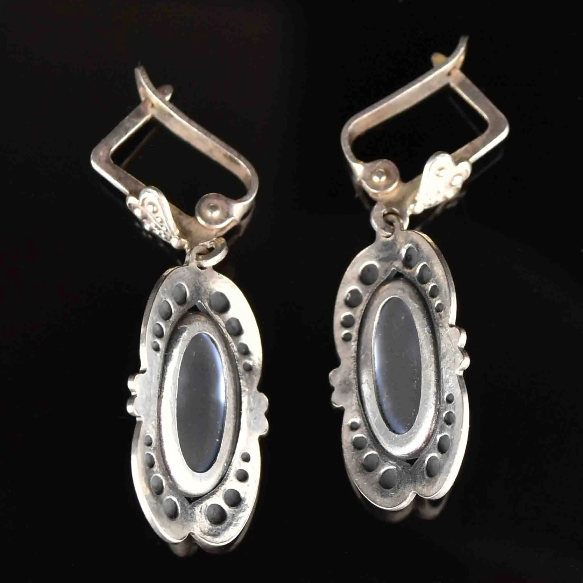 Vintage Moonstone Cabochon Silver Earrings