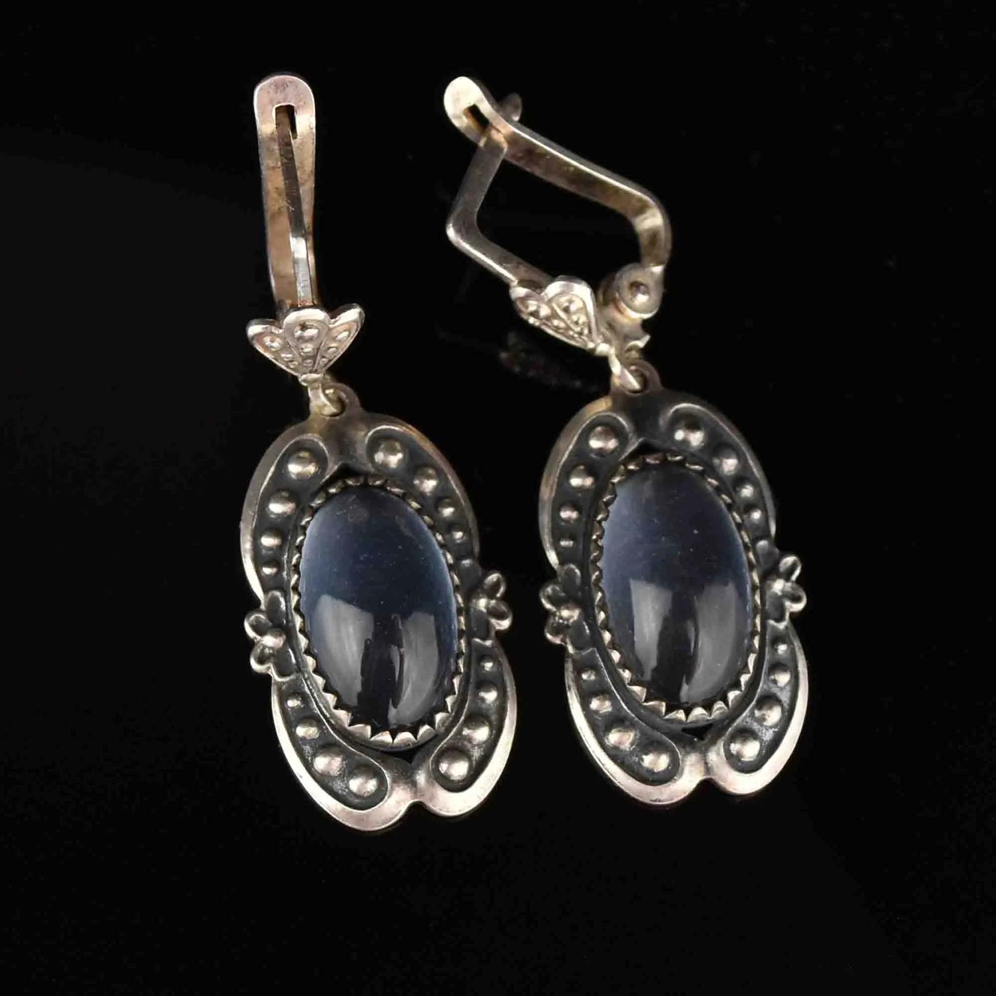 Vintage Moonstone Cabochon Silver Earrings