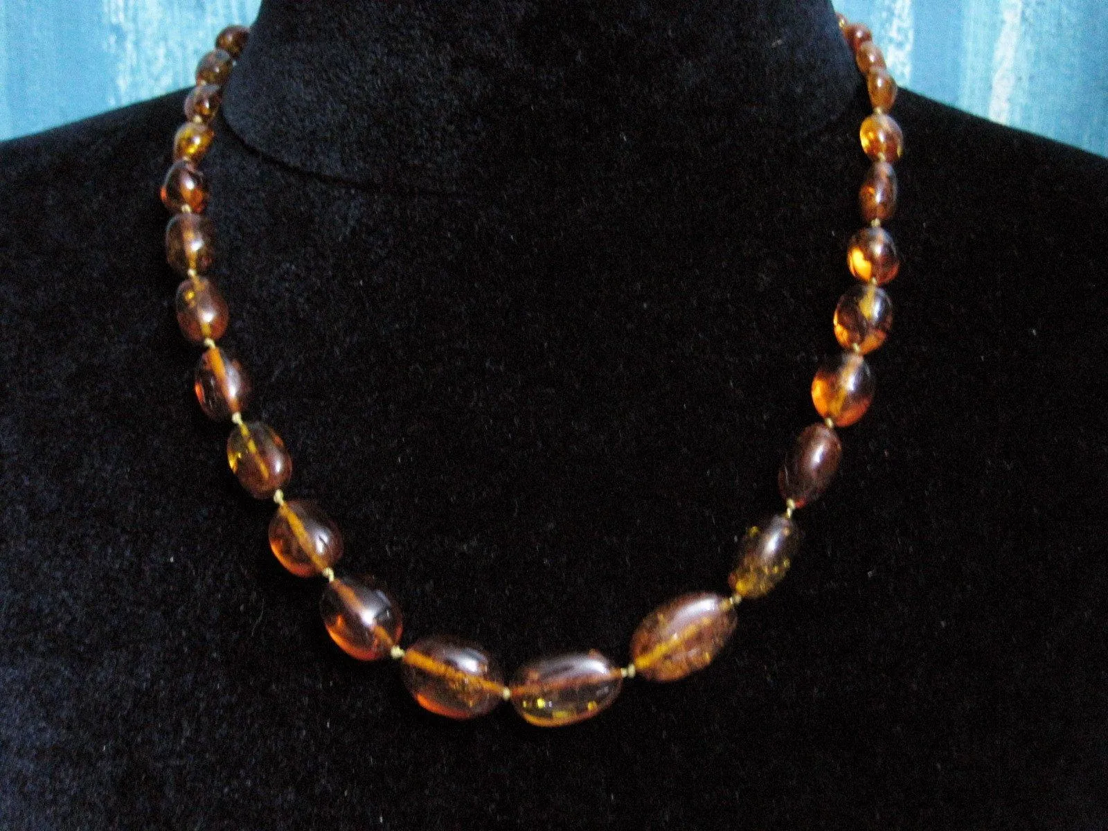 Vintage Real Amber Necklace: Cognac or Honey Amber Beads