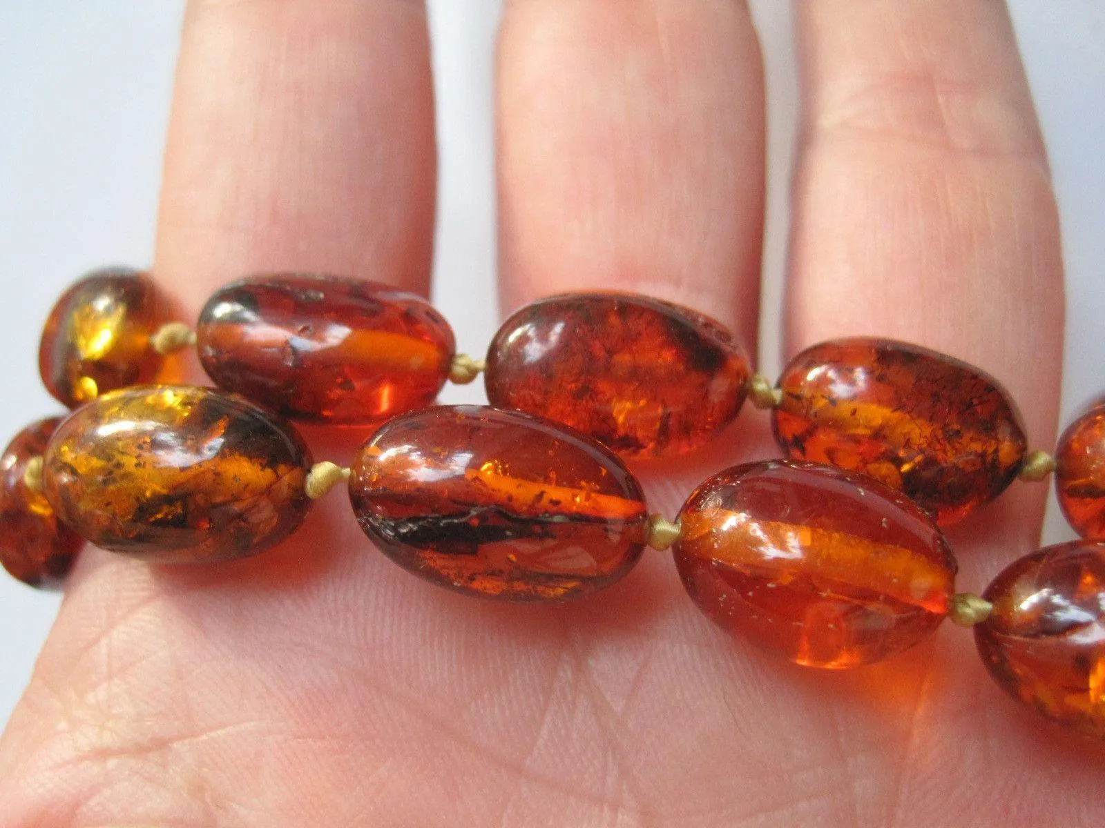 Vintage Real Amber Necklace: Cognac or Honey Amber Beads