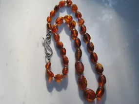 Vintage Real Amber Necklace: Cognac or Honey Amber Beads