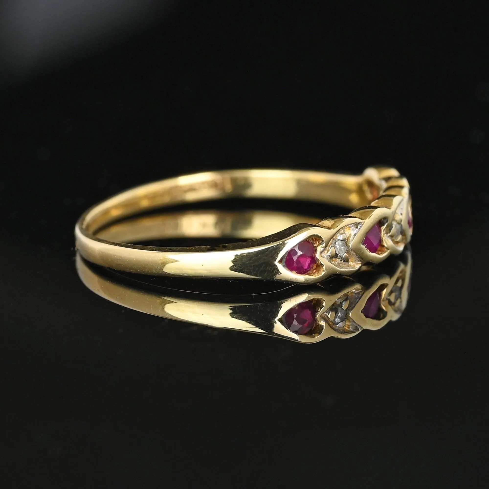 Vintage Ruby Diamond Heart Ring Band in 10K Gold