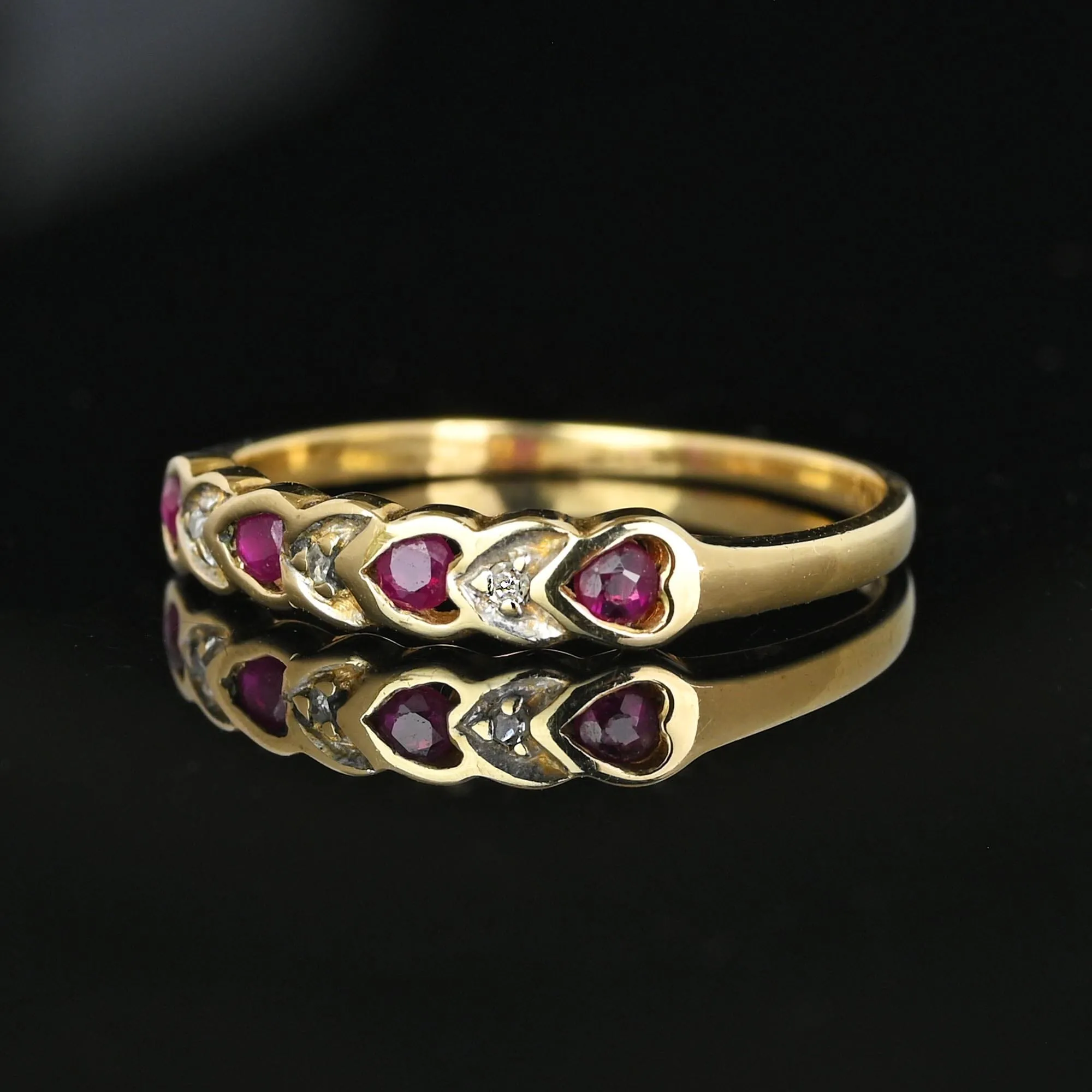 Vintage Ruby Diamond Heart Ring Band in 10K Gold