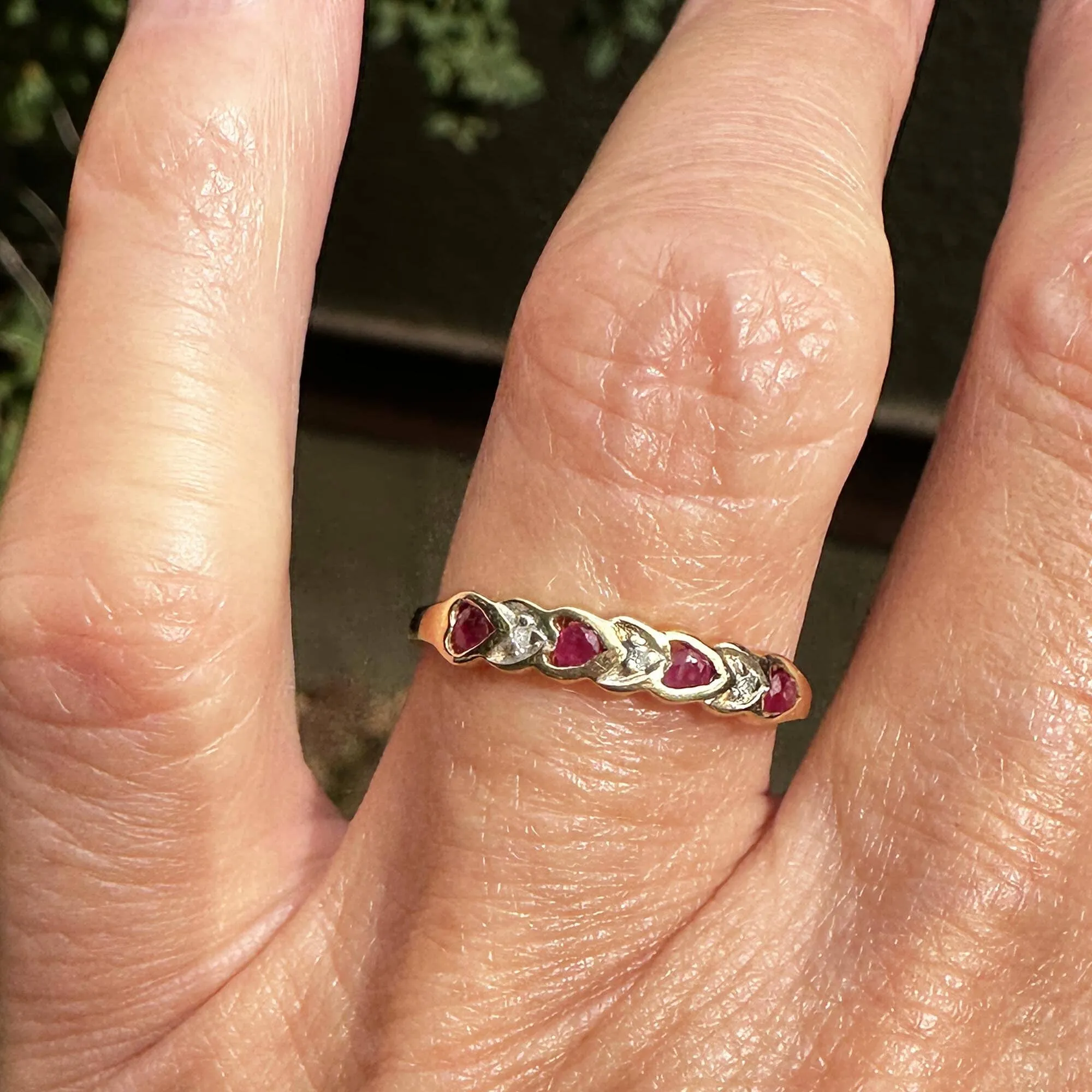 Vintage Ruby Diamond Heart Ring Band in 10K Gold