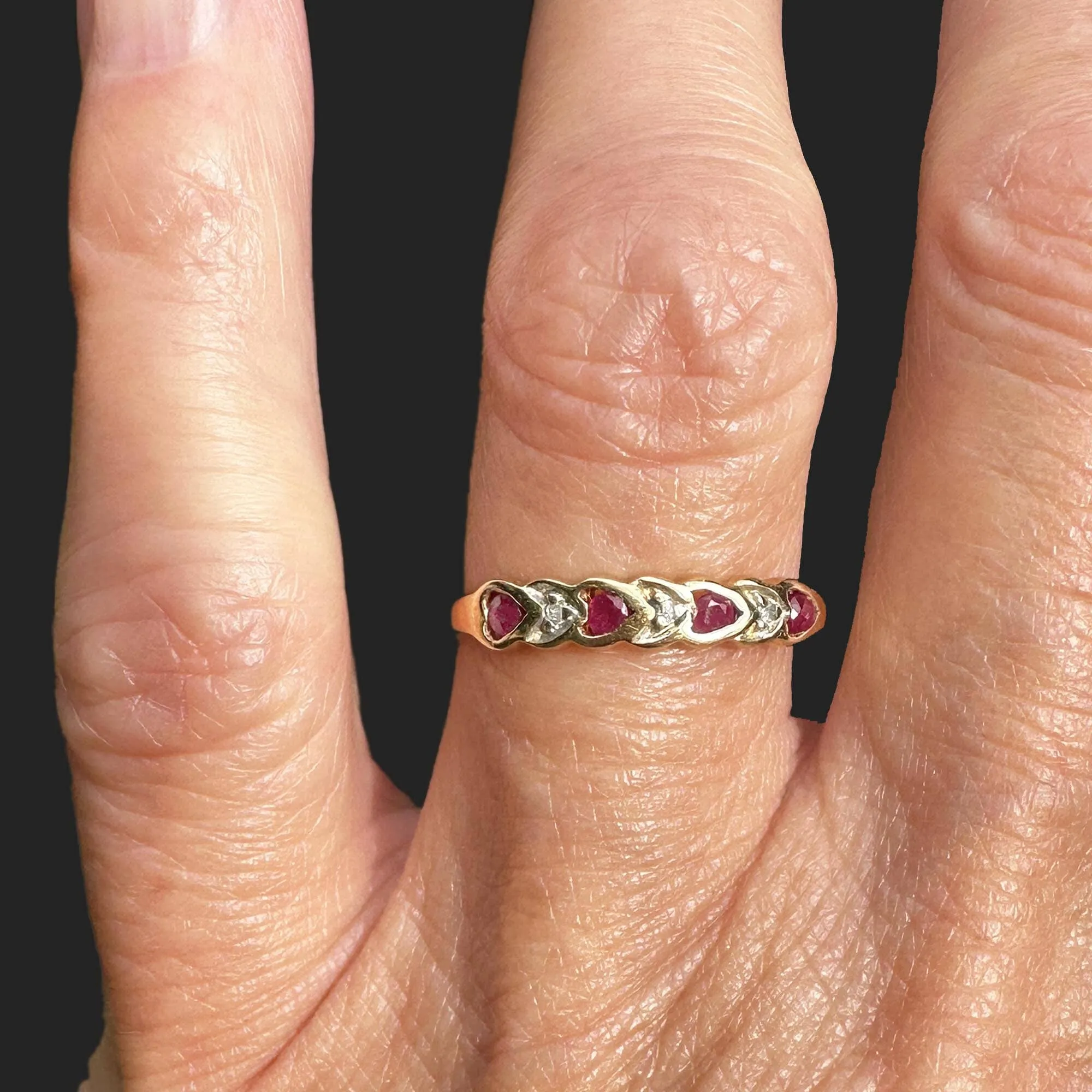 Vintage Ruby Diamond Heart Ring Band in 10K Gold