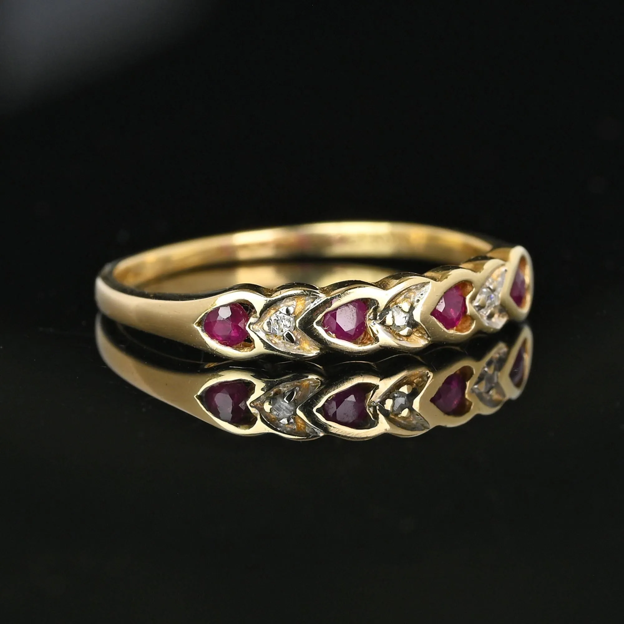 Vintage Ruby Diamond Heart Ring Band in 10K Gold