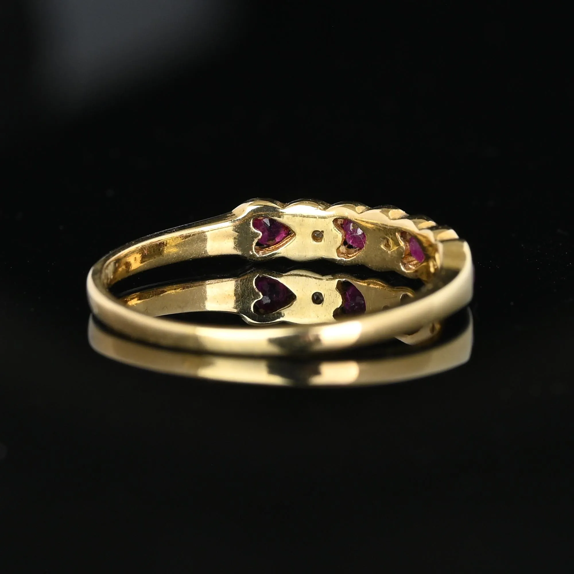 Vintage Ruby Diamond Heart Ring Band in 10K Gold