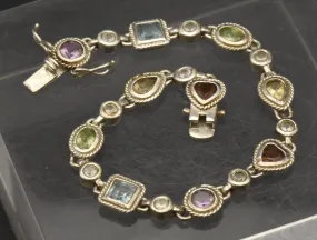 Vintage Sterling Silver Multi-Gemstone Link Bracelet - 7.25"