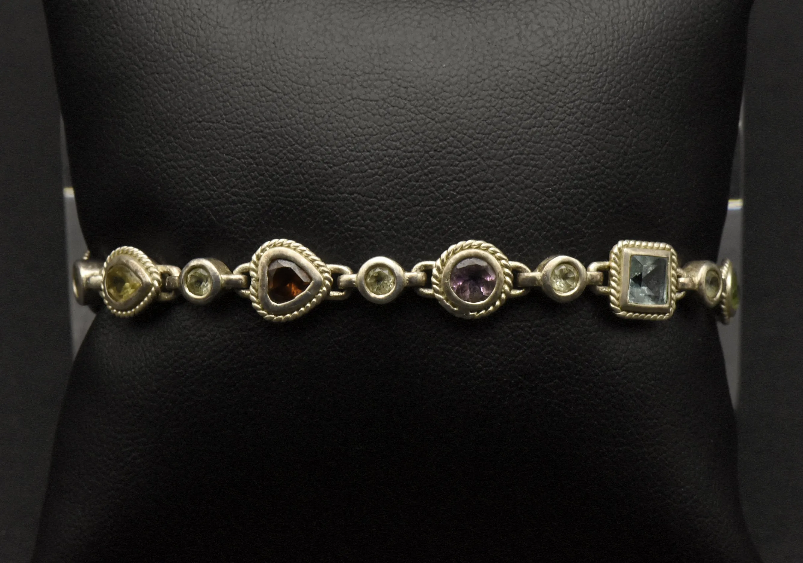 Vintage Sterling Silver Multi-Gemstone Link Bracelet - 7.25"