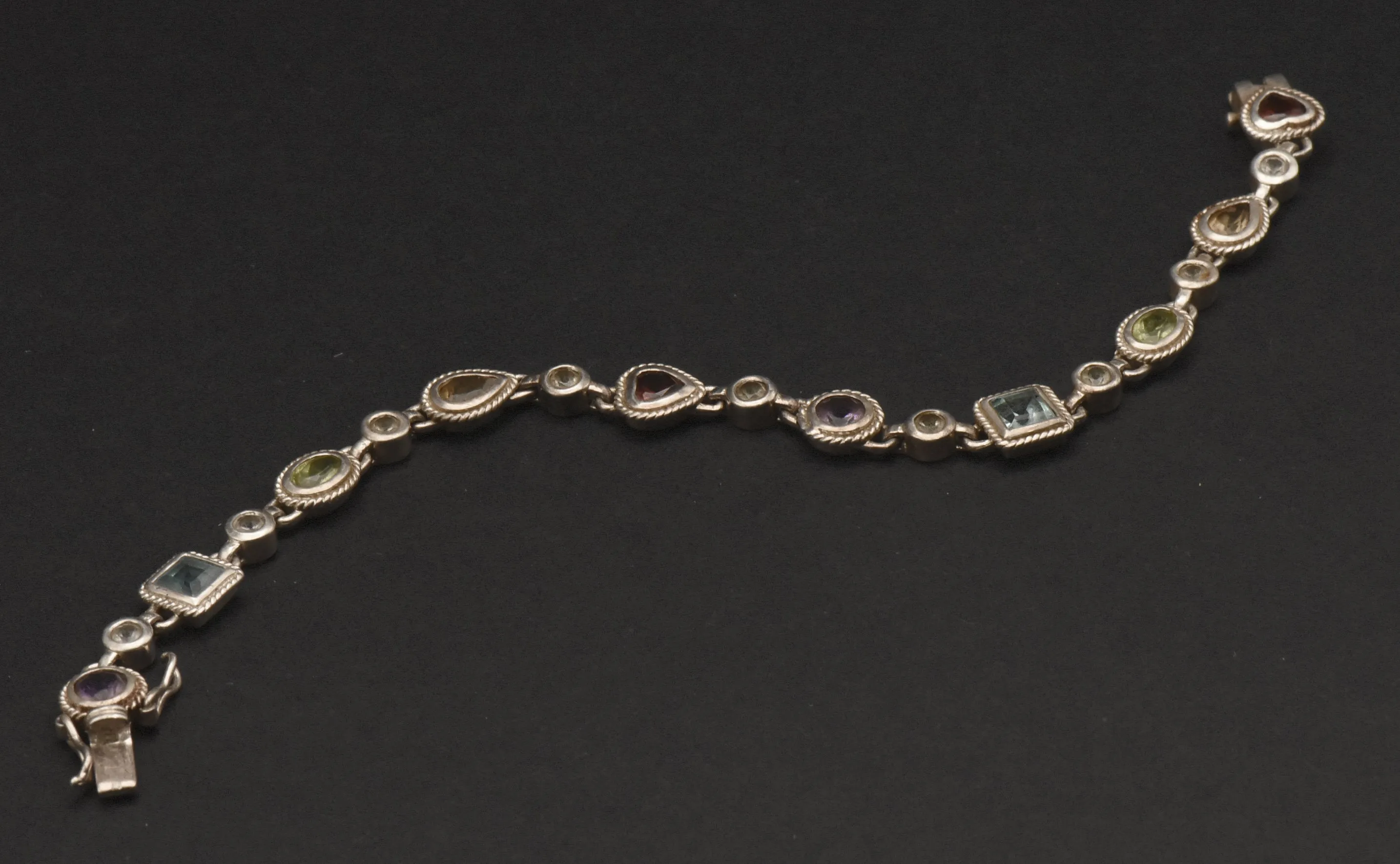Vintage Sterling Silver Multi-Gemstone Link Bracelet - 7.25"