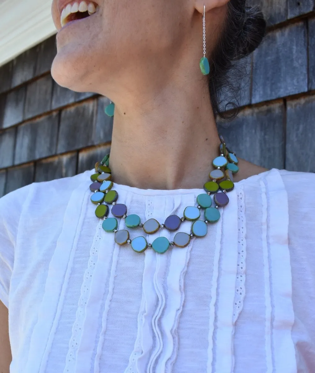 Watercolor Mix 38" Long Circle Glass Beaded Necklace
