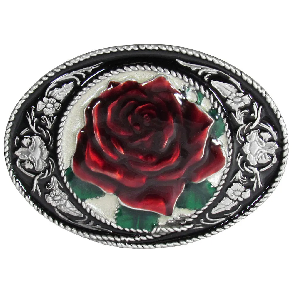 Western Red Rose Belt Buckle