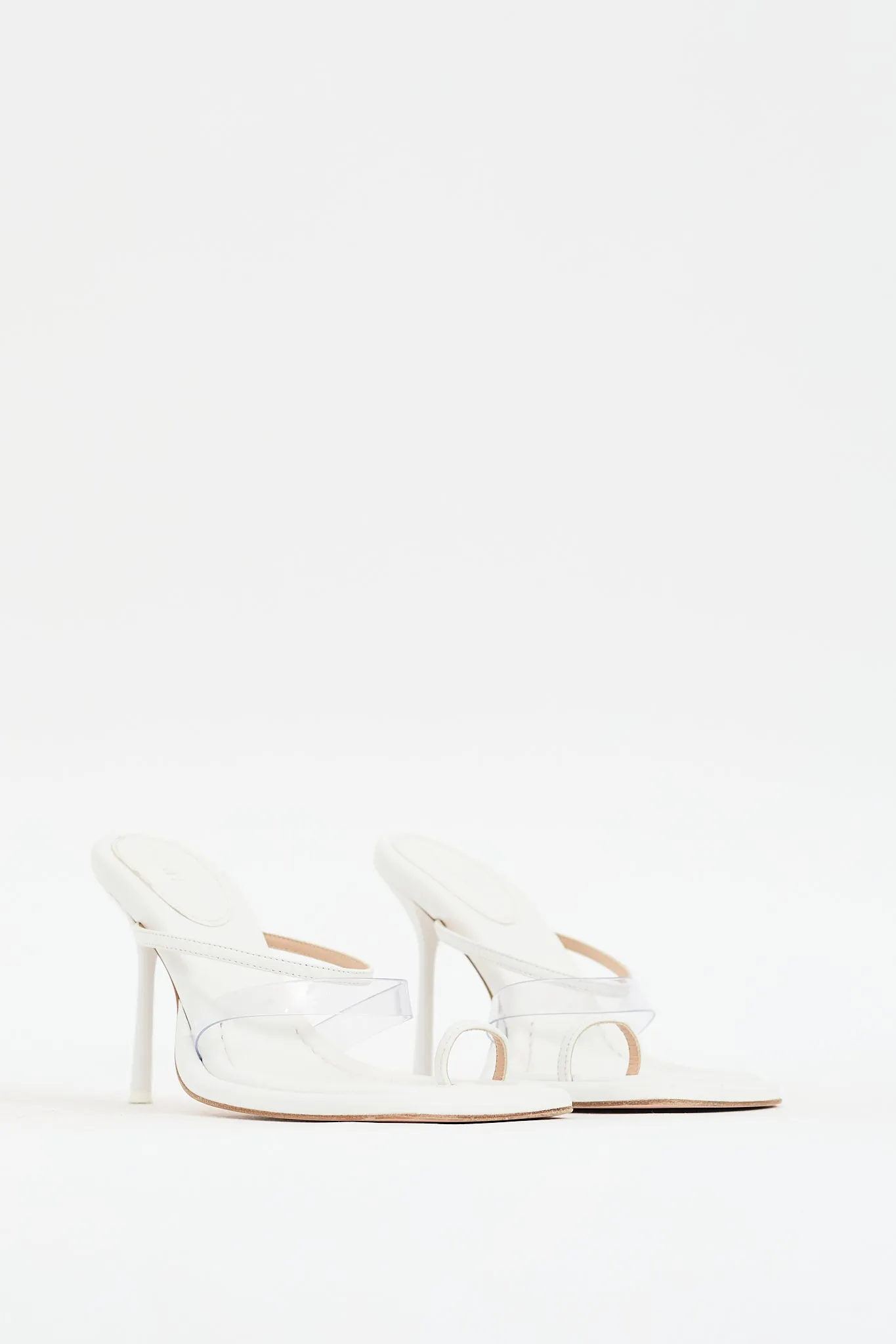 White Leather Thong Heeled Sandal