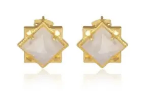 White Moonstone Pyramid Stud Earrings