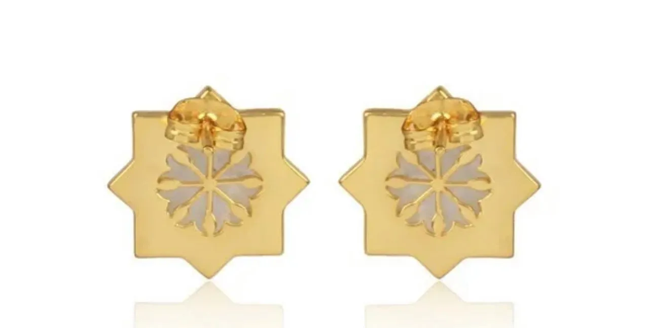 White Moonstone Pyramid Stud Earrings